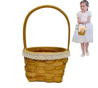 Handwoven Flower Girl Basket, Small Wicker Basket With Handle, Handmade Flower Basket with Lace, Reusable Flower Arrangement Basket, Small Woven Basket for Wedding Engagement Parties