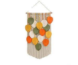 Handwoven For Leaf Tapestry Wall Hanging with Wood Beads- Boho Cotton Macrame Wall Decor for Living Room Bedroom- Natural Rustic Woven Art for Home Decoration- 50x65cm(Multicolor)