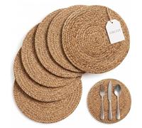 Handwoven Grass Placemats Set of 6 Round Natural Woven Table Mats Heat Resistant Non Slip Dining Placemats for Kitchen Table Farmhouse Home Decor (25 cm / 9.8 in Placemat)