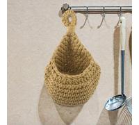 Handwoven Jute Hanging Basket for Vegetables and Fruits, Cotton Rope Wall-Mounted Storage Organizer with Breathable Design for Kitchen, Rustic Farmhouse Decor(D（21x27CM ）)