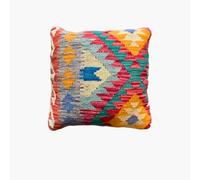 Handwoven Kilim Cushion Cover 18x18 inch (45x45 cm), Wool & Cotton Boho Throw Pillow, Geometric Pillow Cover for Sofa, Couch, Bed, Multicoloured Decorative Cushion for Living Room & Home Office