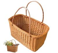 Handwoven Market Basket for Groceries with Reinforced Frame - Wicker Basket with Handle Farmers Market and Home Decor Harvest Baskets, Brown 12x6x8 in