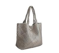 Handwoven Nylon Women's Bag Crossbody Basket Style Armhole Casual Versatile Handheld Soft Single Strap(Silver)