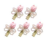 Handwoven Pearls Accented Side Hair Clip Soft Fabric for Gentle Comfort for Various Activities Tulips Clip "
