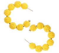 Handwoven Raffia Ball Earrings, Yellow Alloy Drop Ear Pendants