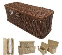 Handwoven Rattan Cable Management Box, Decorative Cord Hiding Basket with Safety Lock, Wicker Cable Management Box, Large Boho Style Wire Hider for Home, Office (Brown,S)