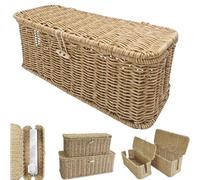 Handwoven Rattan Cable Management Box, Decorative Cord Hiding Basket with Safety Lock, Wicker Cable Management Box, Large Boho Style Wire Hider for Home, Office (Beige,S)