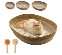 Handwoven Rattan Cat Bed Basket,Scratch Resistance Easy to Clean, Breathable, Four Seasons Universal,Cattail nest,for indoor cats,Small and Medium pet (L)