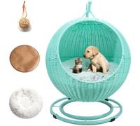 Handwoven Rattan Cat Bed Cave Swing Elevated Cat House