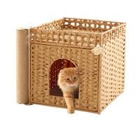 Handwoven Rattan Cat Litter Box Enclosure Furniture - Hidden Litter Box with Sisal Scratching Post, Mat and Fence, 20.5 × 18.5 × 19.1 in, for Living Room, Bedroom, Balcony, Natural