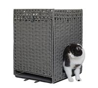 Handwoven Rattan Cat Litter Box Enclosure with Door, Hidden Cat Washroom with Soft Cat Litter Mat, Indoor Pet House Storage for Living Room, Balcony, Bedroom(Gray)