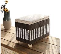 Handwoven Rattan Storage Basket Ottoman - Multifunctional Wicker Footstool with Solid Wood Base Ideal for Living Room nization - Black 50x30x30cm