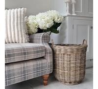 Handwoven Rattan Storage Basket with Handles, Natural Wicker, Medium Log Basket, Round Rattan Storage