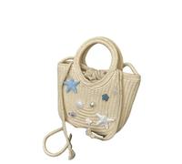 Handwoven Rope Bucket Bag for Women with Starfish Shell Pearl Decor | Medium Drawstring Shoulder Bag with Detachable Strap and Top Handle | Summer Beach Vacation Casual Daily Essential