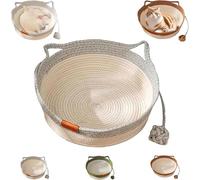 Handwoven Scratchable Breathable Weave, Instinct Basket, Stimulicat Cat Bed, Stimulicat Cat Bed Rope Cotton with Cushion, Eliminates Bed Rejection Round Pet Basket (Gray, Small)