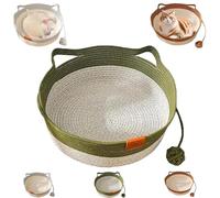 Handwoven Scratchable Breathable Weave, Instinct Basket, Stimulicat Cat Bed, Stimulicat Cat Bed Rope Cotton with Cushion, Eliminates Bed Rejection Round Pet Basket (Green, Medium)