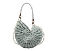 Handwoven Seashell Bag for Women Crochet Beach Bag Boho Clutch with Pearl Strap Leather Handle Unique Design 2025, Green, M