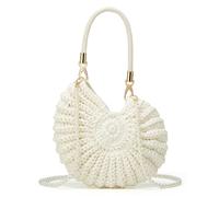 Handwoven Seashell Bag for Women Crochet Beach Bag Boho Clutch with Pearl Strap Leather Handle Unique Design 2025, Beige, M, J-l-25zzb24-beige