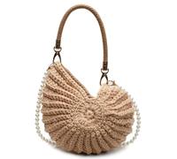 Handwoven Seashell Hobo Bags Women Crochet Summer Beach Bag Boho Knitted Evening Clutch Purses Hobo Crossbody Shoulder Bag, Khaki, One Size