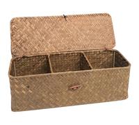 Handwoven Three-Compartment Organizer, Wicker Storage Basket With Lid For Kitchen, Bathroom, Home Decor, Khaki Color, 12.6 X 4.7 X 4.3 In