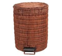Handwoven Wicker Dustbin Cover with Silent Closing Lid, Foot Pedal Trash Can with Removable Inner Bucket, Slow-Drop Lid for Kitchen Bathroom Office