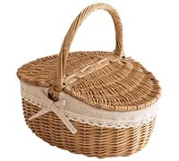Handwoven Wicker Picnic Basket with Handles - Double-Lid Willow Hamper with Cloth Lining - Rustic Storage & Picnic Basket for Camping, Weddings, Garden Harvest and Home Decor (Large)