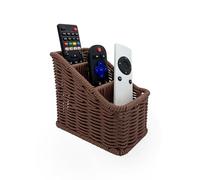 Handwoven Wicker Remote Control Holder,Rustic Rattan TV Remote Caddy Storage Box for Table, Desk Organizer Office Supplies,Makeup Brush Holder,Utensil Caddy (Chocolate Brown, Small - 3 Comp.)