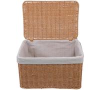 Handwoven Wicker Storage Basket Medium Dual Handles with Lid | Cotton Liner, Rectangular Woven Organiser, for Bedroom Laundry Kitchen, Decorative Accent for Tidy Shelves