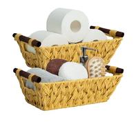 Handwoven Wicker Storage Baskets with Handles for Shelves Basket Pack of 2 Waterproof Hand Washable Kitchen Counter Top, Bathroom, Toilet Caravan Camper Van Organising Small Baskets (Natural)