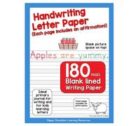 Handwriting Letter Paper with Blank Picture Space on Top: 180 pages blank lined writing paper - Ideal primary journal for writing and for kids learning letters - Includes daily affirmation