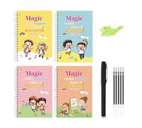 Handwriting Practice Books for Kids Aged 3-5 (4 Books) - Reusable Grooved Magic Workbooks with Pens - Alphabet, Math, Number, Drawing Nursery School Kit - 19x13cm