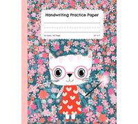 Handwriting Practice Paper: Blank Lined Paper Notebook, Cute Cat Large Composition Book for Kids from Kindergarten to 3rd Grade, 8,5x11 inches 50 Sheets/100 Pages, Dotted Mid Line Journal