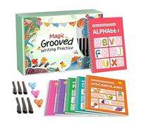Handwriting Workbook - Reusable Grooved Writing Book | Handwriting Exercise Book for Children with Pen Grips | Learning Tool for Developing Writing Skills for Preschool Nursery