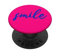 Handwritten Font Smile | Dark Blue on Pink Background PopSockets Grip and Stand for Phones and Tablets