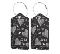 Handwritten Hearts Words Love,Luggage Tags Pu Leather Name Tag Travel Suitcase Identifier ID Tags Durable Luggage Label 2 pcs