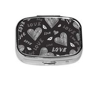 Handwritten Hearts Words Love,Meta Pill Box 2 Compartment Medicine Case,Portable Organizer