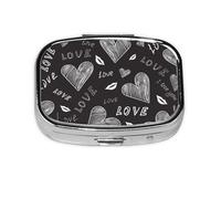 Handwritten Hearts Words Love,Meta Pill Box 2 Compartment Medicine Case,Portable Organizer,Rectangle Meta Portable Organizer Pill Box 1083 Compartment Medicine Case
