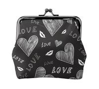 Handwritten Hearts Words Love, PU Leather Coin Purse, Small Wallets, Change Pouch with Kiss Lock Clasp Buckle, Change Purse