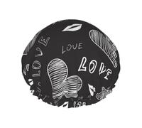 Handwritten Hearts Words Love,Shower Cap Nightcap Double Layer Waterproof Elastic Bath Cap Reusable Hair Cap