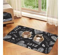 Handwritten Hearts Words Love,Waterproof Pet Feeding Mat,PU Leather Placemats for Cat Dog Water Bowl,Food Mats,40x60cm