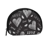 Handwritten Hearts Words Love, Women's Storage Bag Shell Makeup Bag Small Coin Purse Shell Change Pouch