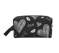 Handwritten Hearts Words LoveMakeup Trave Bag for Women,Cosmetic Large Capacity Organizer