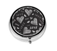 Handwritten Hearts Words LoveMeta Pill Box 3 Compartment Medicine Case,Portable Organizer