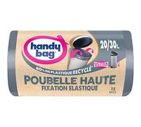 Handy bag 15 Rolls 20L/30L 80% Recycled Plastic Bin Liners with Elastic Fastening Sliding Handles, 3-Ply Leak-proof, 47 x 78 cm