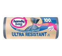 Handy Bag - Handy bin bags with extra strong tie 100L x 10 bags - Leak-proof bottom - Maximum sealing - Convenient link attached at top of bag - 100% recycled plastic