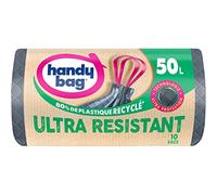 Handy Bag - Heavy Duty Sliding Handle Bin Liners 50L x 10 Bags - Ultra Protection: Triple Layer Film and Weft - Leak-Proof Bottom - Maximum Sealing - 100% Recycled Plastic