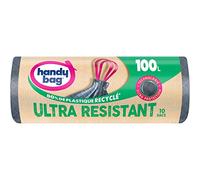 HANDY BAG Rolls of 10 Bin Liners, 100 L, Ultra Resistant, 80% Recycled Plastic, Sliding Handles, Ultra Protection Technology, 3-Ply, Leak-Proof, 82 x 90 cm