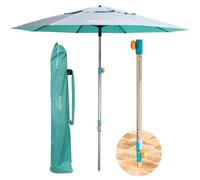 Handy Beach Umbrella & Anchor System, Large 7ft Silver Coated UPF 55 Canopy, 10 Second Installation, Wind Resistant, Durable, Lightweight, Comfortable Dual Pocket Carry Bag (Teal/Silver)