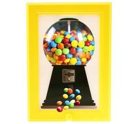 Handy Candy Frame, Gumball Machine in Frame, Cute Picture Frame Sweet Dispenser Kid Friendly Bubblegum Vending Toy for Candies Nuts Dog Cat Treats Holiday Presents, 31x21x4.5cm (Yellow)