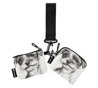 Handy Drawn Cute Dog Women's Dual Wallets Business Card Cases Small Detachable Business Card Case Money Organizer with Zipper Pocket for Ladies 2 Pcs billetera para tarjetas de Mujer
